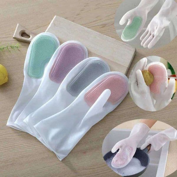 2-in-1 Magic Silicone Dishwashing Reusable Rubber Gloves, Home Kitchen Cleaning Tools, Dishwashing, Bathroom, Car