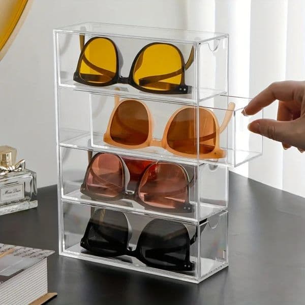 2026 Luxury Designer Decor 4Layer Acrylic Room Glasses Storage Box - cologne Stackable Transparent Drawer Display Stand perfume For Makeup, Sunglasses, Jewelry
