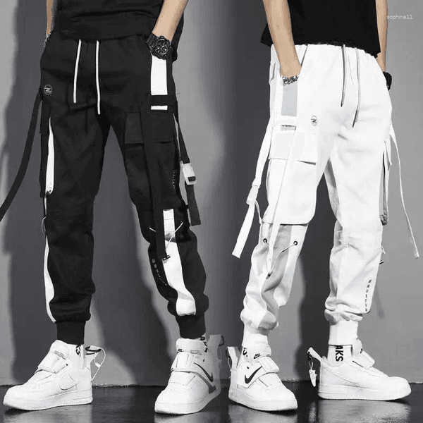 Men's Pants Classic Streetwear Casual Men Ribbons Harem Jogging Male Slim Fit Spring Cargo Multi-Pockets Women Trousers K94