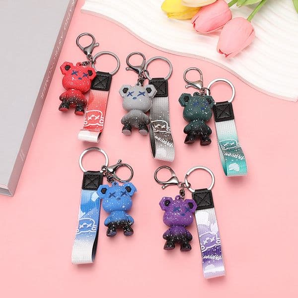 Gradient Starry Sky Bear Keychain Cute PVC Chameleon Cartoon Pendant Couple Bag Charm Key Ring for Backpack Purse Decor
