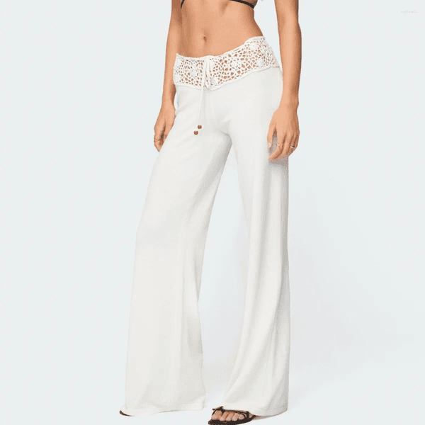 Women's Pants Women Summer Crochet Knit Y2k Low Waist Drawstring Cover Up Pant Sexy Wide Leg Stretchy Hollow Out Beach