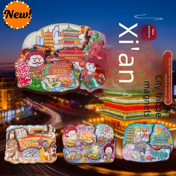 Bestseller Aluminum Foil Style Xi'an Wooden Shaanxi City Cultural and Creative Refrigerator Magnet Terracotta Warriors Bell Tower Tourist Souvenir ddmytues