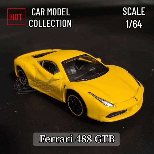 Bburago 1:64 Ferrari 488 GTB Yellow Replica Realistic Model Ideal Gift for Kids Adults Car Miniature Collection Toy Y260130