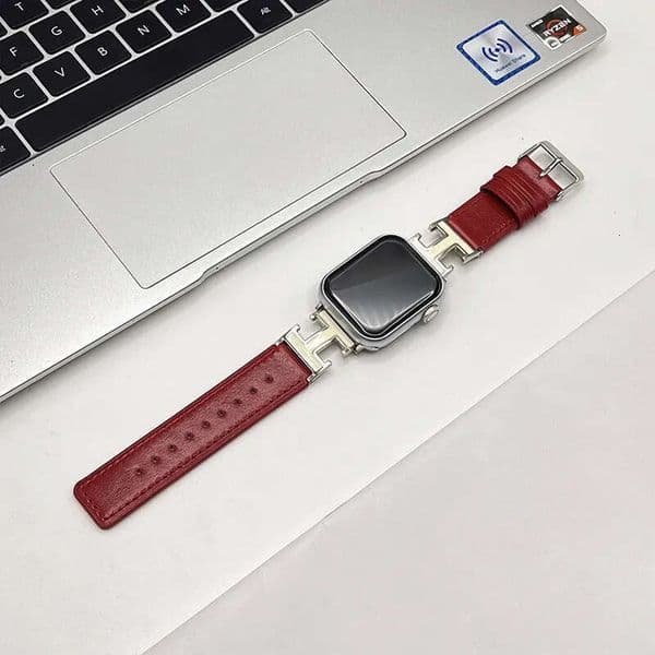 Professional Leather Apple Watch Band Metal Detail Compatible with iWatch Series 4 5 6 7 8 9 10 38mm 40mm 41mm 42mm 44mm 45mm 46mm 49mm