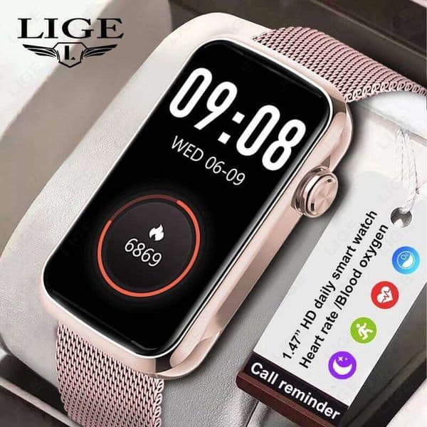 LIGE 1.47'' Watch Women Men Smart Bracelet Heart Rate Step Count Sport Fitness Health Monitor Waterproof Smartwatch Ladies Z260129