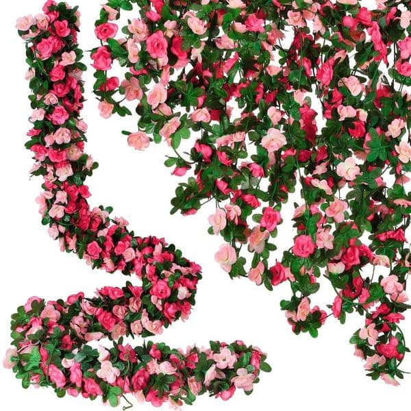 Artificial Rose Vines with Green Leaves Hanging Fake Roses Vine for Room Party Home Wedding Birthday Christmas Wall Arch Decor W260130