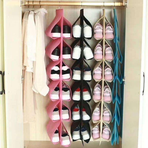 Space-Saving Hanging - 12-Pocket Storage Bag for Shoes/Toys, Non-Woven Fabric Closet/Door Organizer 118x33cm 26W0130