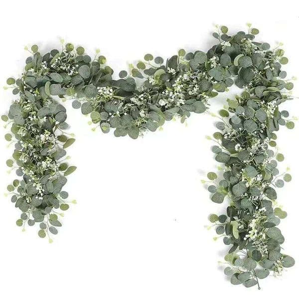 1pc Artificial Eucalyptus Leaves Greenery Garland Faux Plant Spring Vines with White Flowers Berries for Wedding Home Party Deco Y260130