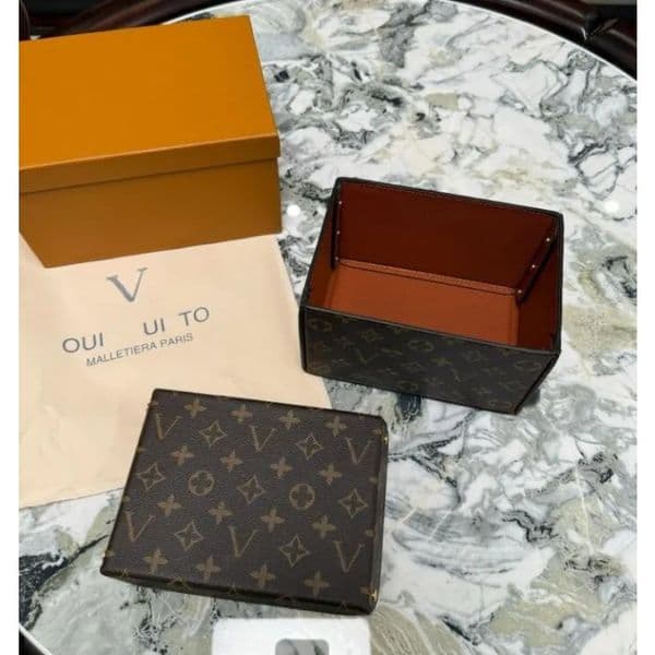 Brown Designer Leather Storage Bin with Floral Print - Versatile for Jewelry & Makeup