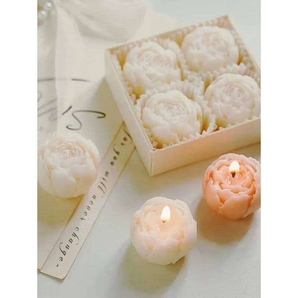 Set of 4 Pink Flower Shaped Soy Wax Gift Box Handmade Smokeless Decorative Candles for Home Decoration Birthday Wedding Gifts C260130