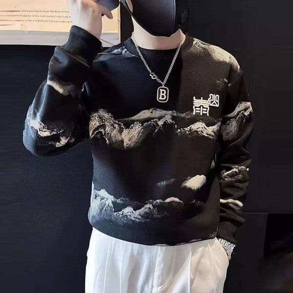 Chic Foam Sweatshirt For Men, Spring And Autumn 2026Trendy Brand, Cool New Chinese Style Men's Long Sleeve T-Shirt