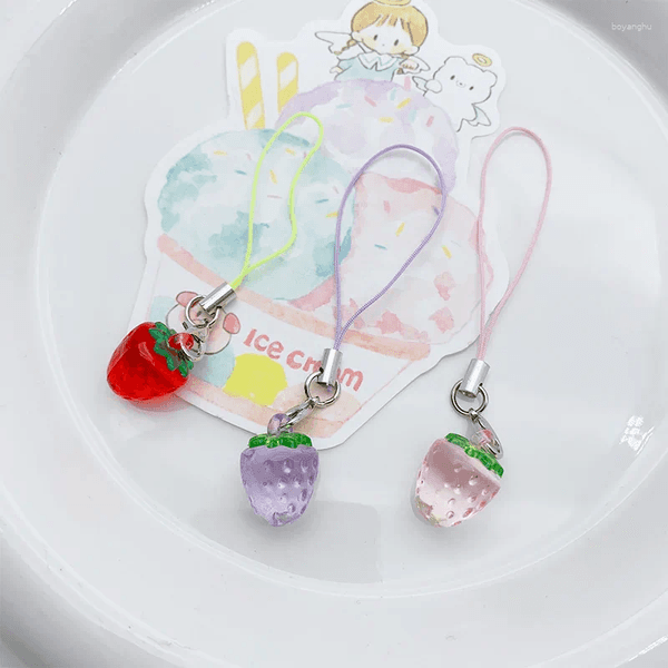 Ins Korean Simple Strawberry Phone Pendant Aesthetic Key Chains For IPhone 15 Pro Max Girls Accessories Wholesale