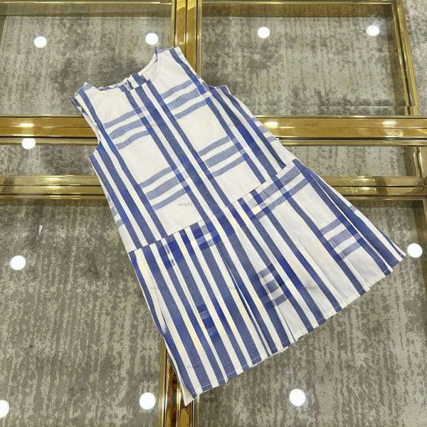 Brand Sleeveless girls dress Summer Round neck Princess dress kids designer clothes Blue stripes baby skirt A008X01N005
