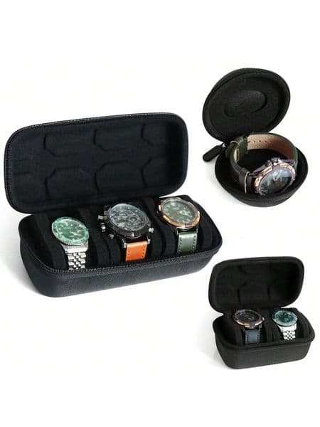 Portable Watch Travel Box Mens Black 3 Slots Scroll Storage Display and Womens 260128BJ