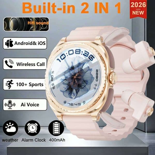 2025 New 2 in 1 Smart With Earbuds Smartwatch 400MAH TWS Earphone Heart Rate Blood Oxygen Monitor Sports Watch Z260129