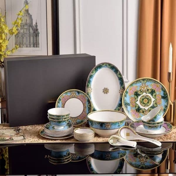 European new glaze color Medusa ceramic tableware light luxury bone porcelain plate set housewarming home high sense
