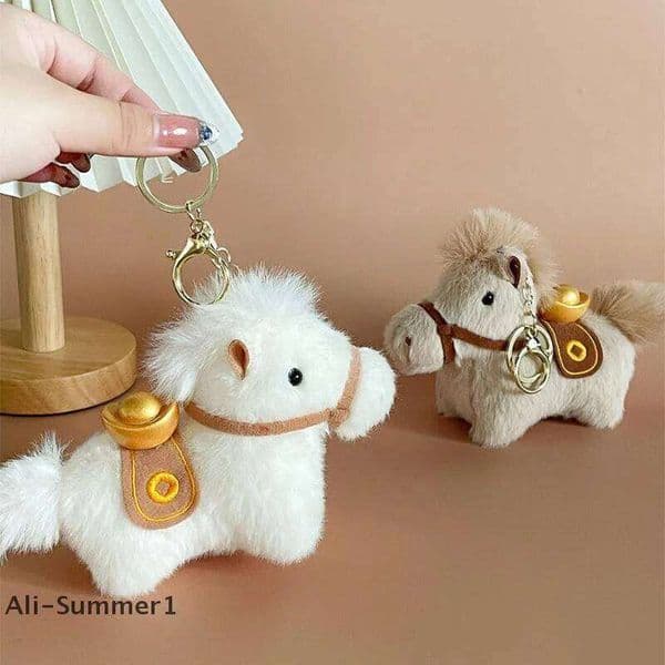 2026 New Ecute Cartoon Yuanbao Pony Plush Keychain Pendant Kawaii Horse Year Key Ring Exquisite Backpack Decoration Accessories Gifts Toy zsz
