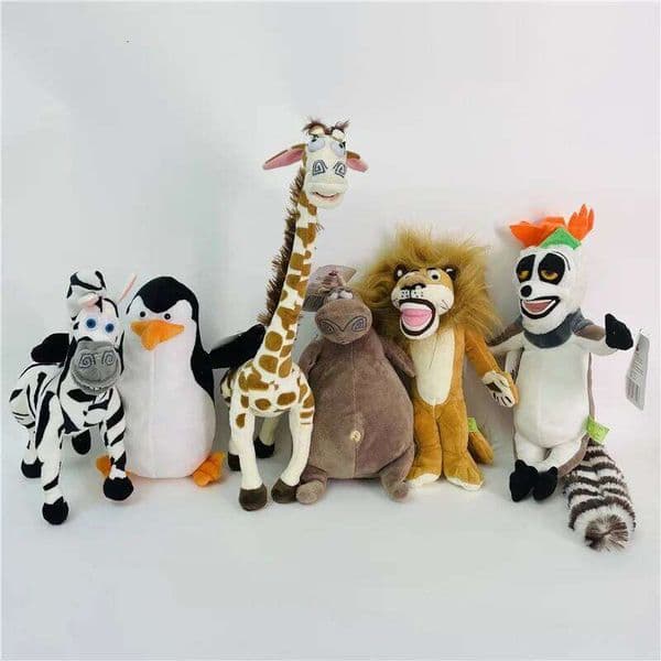 20-35CM 6 Styles Madagascar Plush Toys Stuffed Soft Animal Dolls Giraffe Hippo Lion Penguin Zebra Lemurs Figure Gift for Kids C260130