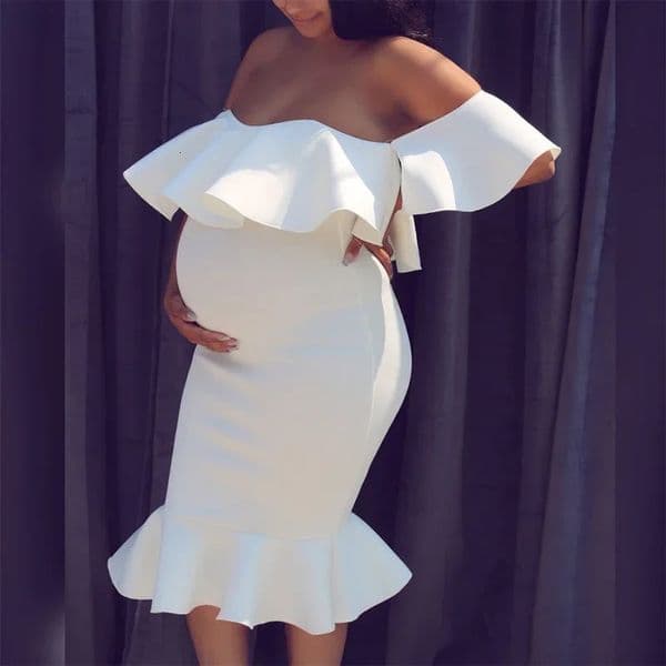 Maternitys Women Clothes Pregnancy Dresses Evening Solid Ruffles Off The Shoulder Maternity Dress Pography Summer Clothing 260124