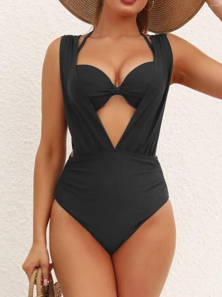 Women's Swimwear Sexy Pleate High Waist Bikinis Sets Women Black Front Bow Push Up Underwire Two Piece Swimsuit 2026 Beach Bathing Suit