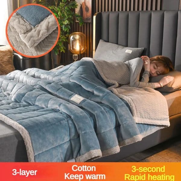Coral Fleece Autumn Winter Warm Blankets for Bed 3 Layers Thicken Flannel Blanket Quilt Soft Comfortable Warmth Quilts Washable 260122