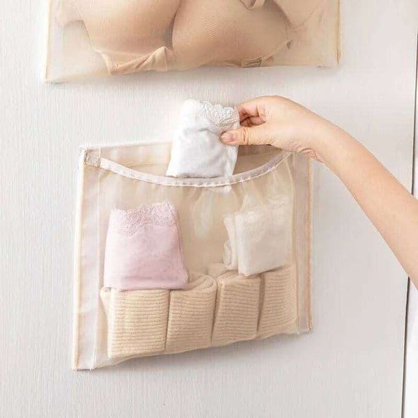 Hanging Underwear Storage Bag Mesh Organizer for Socks Panties Door & Wardrobe Mounted Dorm Saver 26W0130