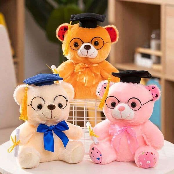 25cm Graduation Bear Plush Toy-Doctor Teddy with Cap&Diploma 3 Color Cute Stuffed Animal Gift for Students White/Yellow/PinkY260130