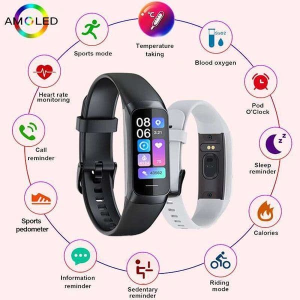 LIGE 1.1 Inch Amoled Heart Rate Monitor Bracelet Wristband Slim Smart Watch Men Women Waterproof Fitness Tracker Band Z260129