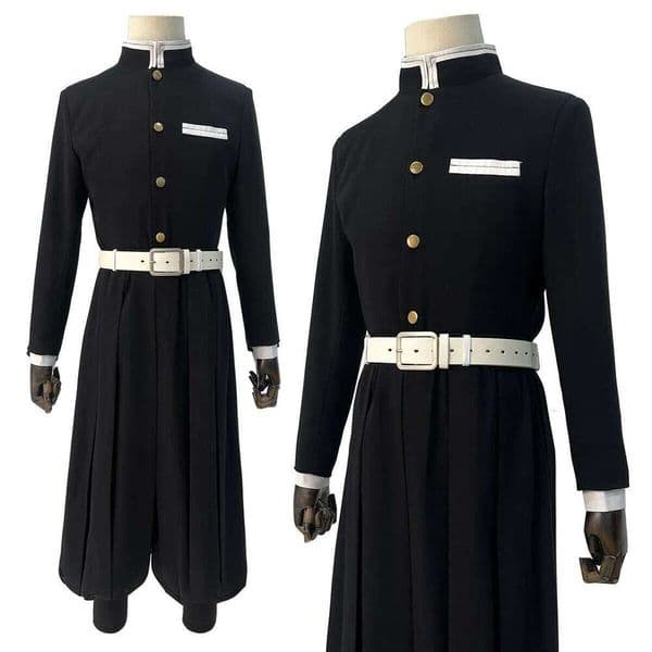 Anime Tomioka Giyuu Iguro Obanai Cosplay Costume Golden Buttons Embroidery Black Team Uniform Pants Belt Halloween