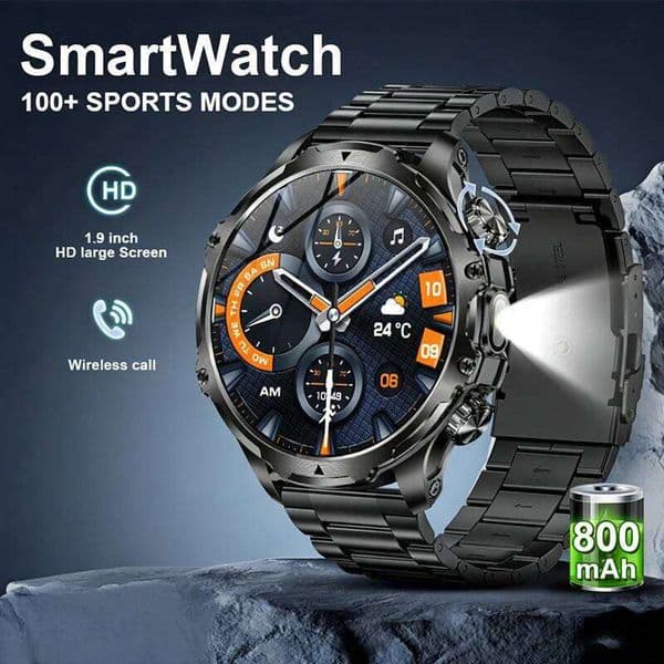 New Flashlight Wireless Call Smart Watch 800 mAh Long Standby Smartwatch Outdoor Sports Adventure Assistant Watches Men Z260129