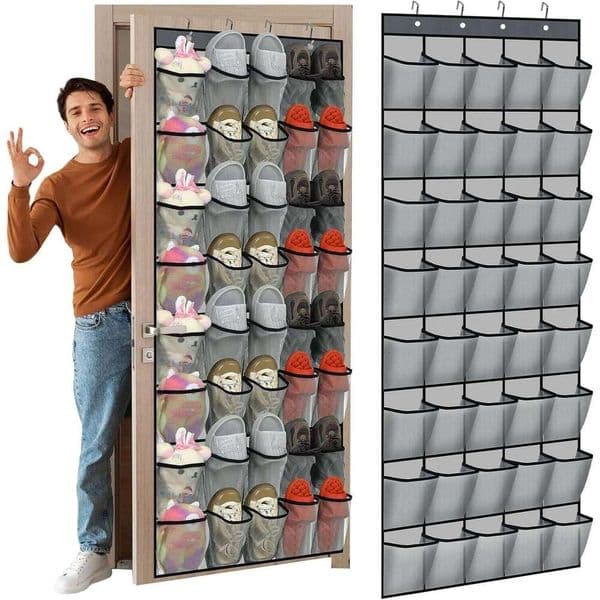 Large Over-The-Door Storage Breathable Mesh Bag, Suitable for Closet Hanging Shoe Rack, Black, Over-Door Hanger 26W0130