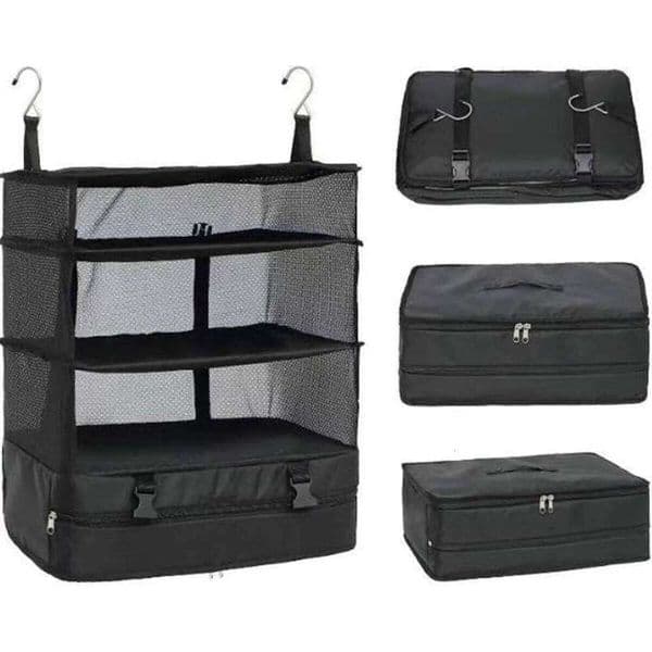 Luggage Organizer Portable Travel Shelves 3-Shelf Suitcase Packing Cube Collapsible Hanging Closet Storage Bag Space 26L0130