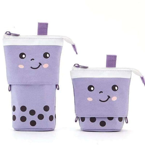 Bubble Tea Print Cute and Simple Pull-Tab Expandable Canvas Pen Case - Multi-purpose Stationery Organizer