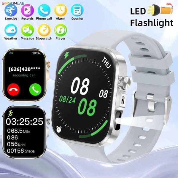 New Square Smartwatch 2.01Touch Display AI Voice Call Custom Dial Multi Sports Mode Flashlight For Men Women Gifts Z260129
