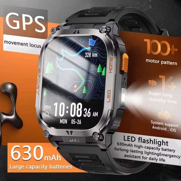 1.96'' HD Screen 2026 New Men GPS Tracker Call LED Flashlight Compass Waterproof Sports Smart Watch Watches Smartwatch Z260129