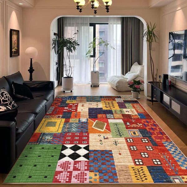 Living Room Carpet Velvet Dopamine New Retro Bedroom Bedside Ethnic Style Sofa Floor Mat B5 thumbnail 2
