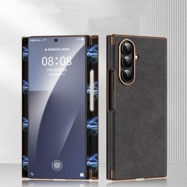 Premium Suede Leather Magnetic Double Hinge Case for Samsung Galaxy Z TriFold Back Cover