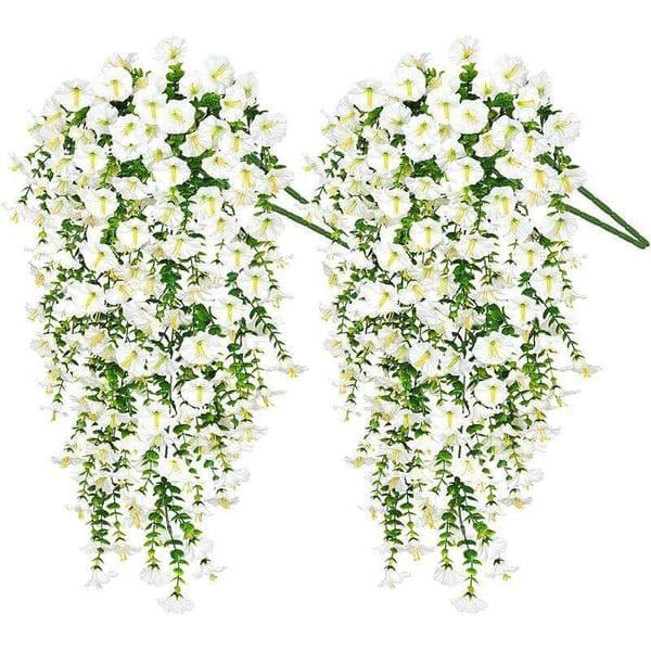 1/2Pc 75cm White Artificial Morning Glory Wall Faux Violet Plants Hanging Flowers Vines for Home Garden Wedding Decor W260130