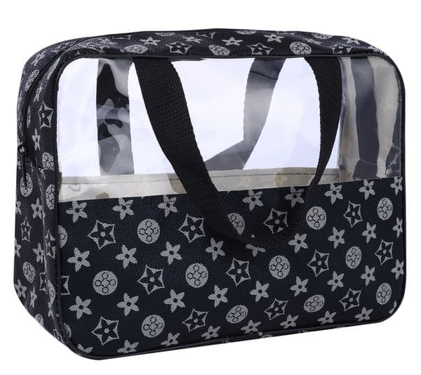 2026 Waterproof toiletry bag portable for business trips large capacity hand-held PVC spliced bag PU cosmetic storage bag