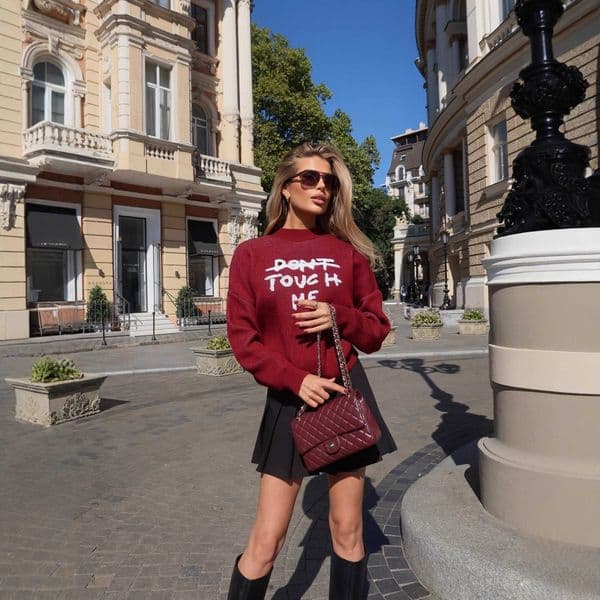 Luxury Designer Red Sparkly Knit Sweater Dont Touch Me Letter Print Mock Neck Loose Fit Pullover For Women Fall Winter