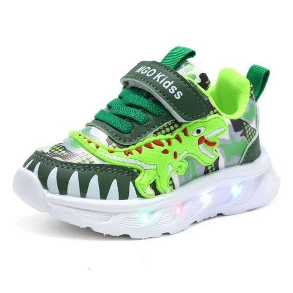 Spring New Sports Cartoon Dinosaur Children's LED Light Shoes Soft Sole Boys' Causal Sneakers 2-6 Years Old Y260128