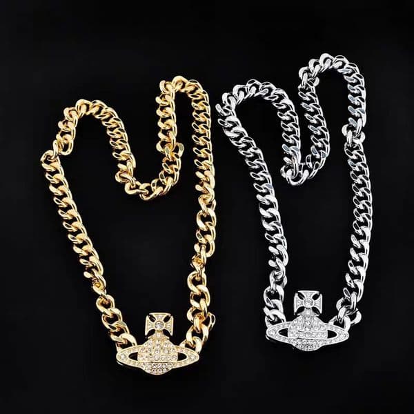 Queen full diamond necklace magnetic buckle Designer necklace thick chain Cuban chain punk chain chokers Q260526