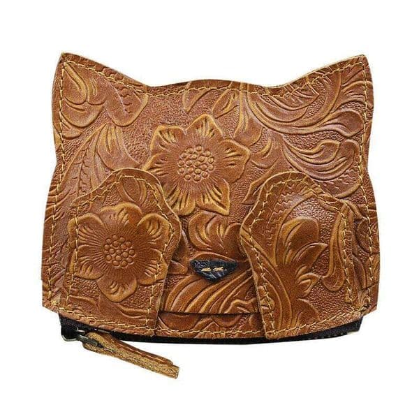 Handmade Genuine Leather Coin Purse Small Mini Slot Pocket Money Bag Cute Cat Portable Organizer Key Card Wallet H260131