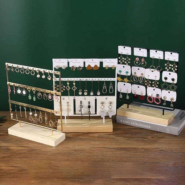 3-Tiers 72 Holes Earring Display Holder,Metal 3 Layers Jewelry Storage Organizer Wood Base Stand Tree,Ear Stud Rack Gift 26W0131