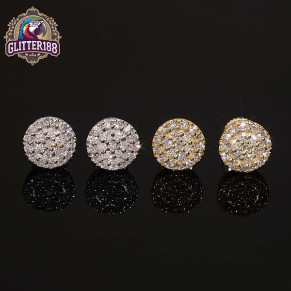 Trendy Fashion Round Full Iced Out Hip Hop Earring Cluster Lab Diamond 925 Sterling Silver Iced Out Screw Back Earrings