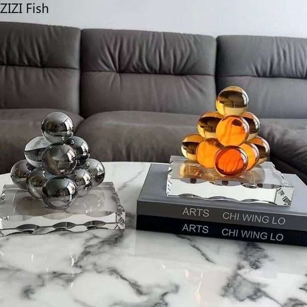 Crystal Pile Ball Sculpture Ornament Home Accessories Living Room Display Statue Decoration Crafts Figurines Miniatures 26H0131