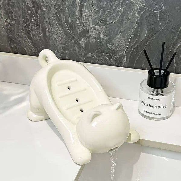 Cute Cat Drain Holder Container Smooth Plastic Toilet Soap Dish Case Tray Bathroom Accessories Washroom Tools Home Decor 26H0131