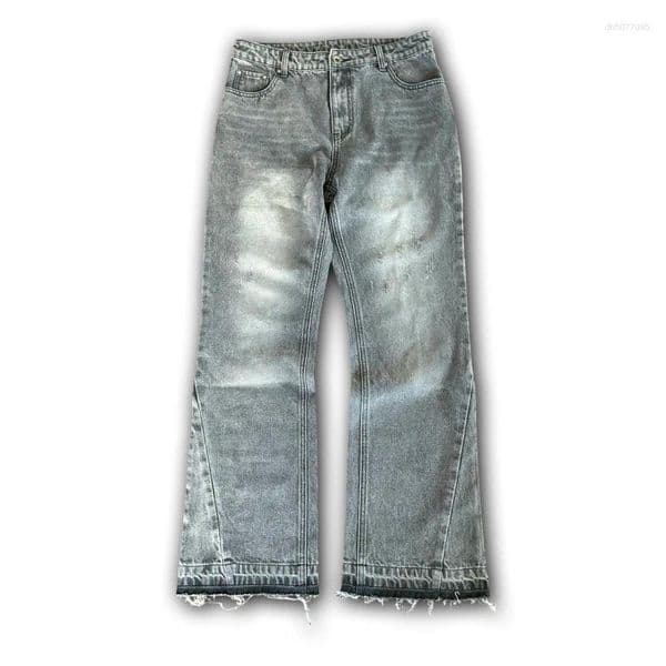 Men's Jeans Y2K Retro Flare Washed Distressed Dollar Embroidery Denim Pants Men Trend Old Money Clean Streetwear Wide Leg Baggy
