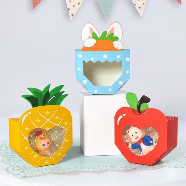 Cute Cartoon Rabbit Window Cardboard Reusable Snack Box DIY Foldable Doll/Chocolate/Snack Packaging Box For Friends' Birthday Parties