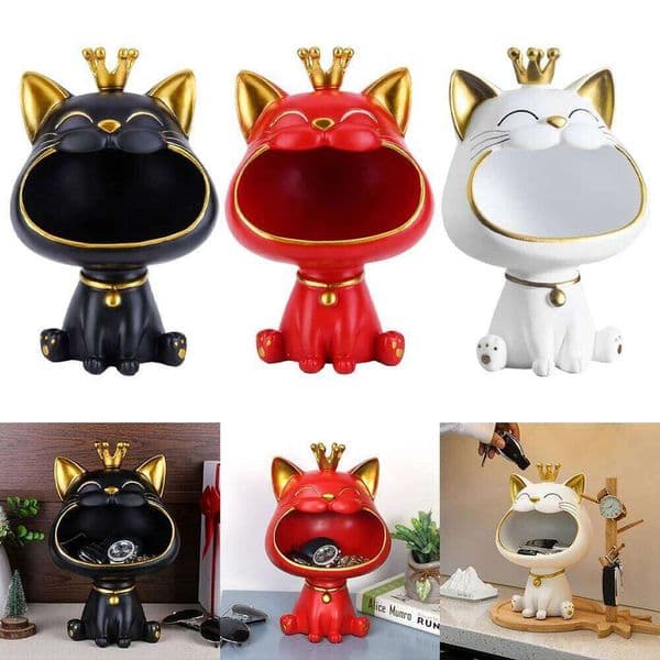 Lucky Decoration Resin Big Mouths Statue Creative Laughing Cat Key Box Cute Desktop Storage Accessories 26H0131